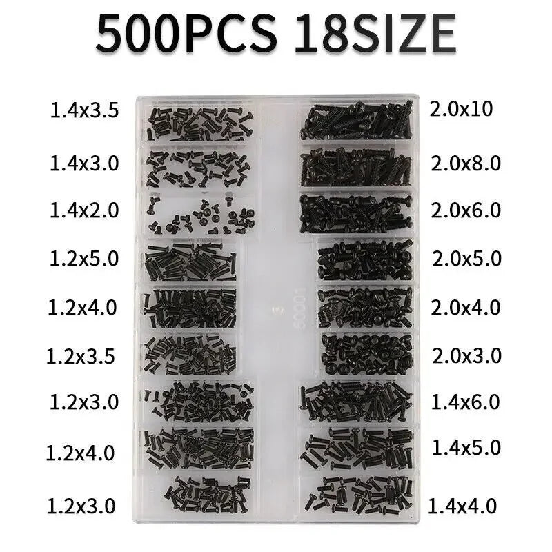 500pcs Mini Screw & Nut Repair Kit – 18 Sizes | For Laptops, Phones, Glasses & Electronics