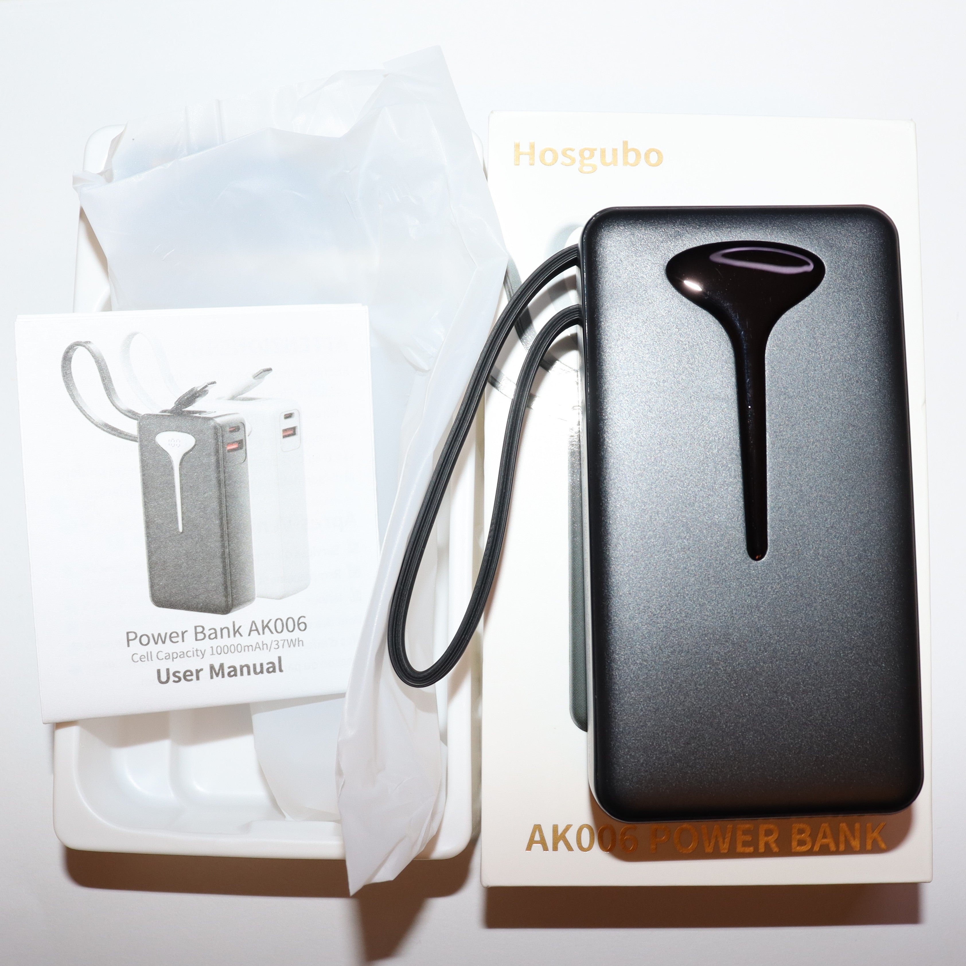 Never Run Out of Power – 10000mAh Fast Charging Power Bank, Built-In Cable