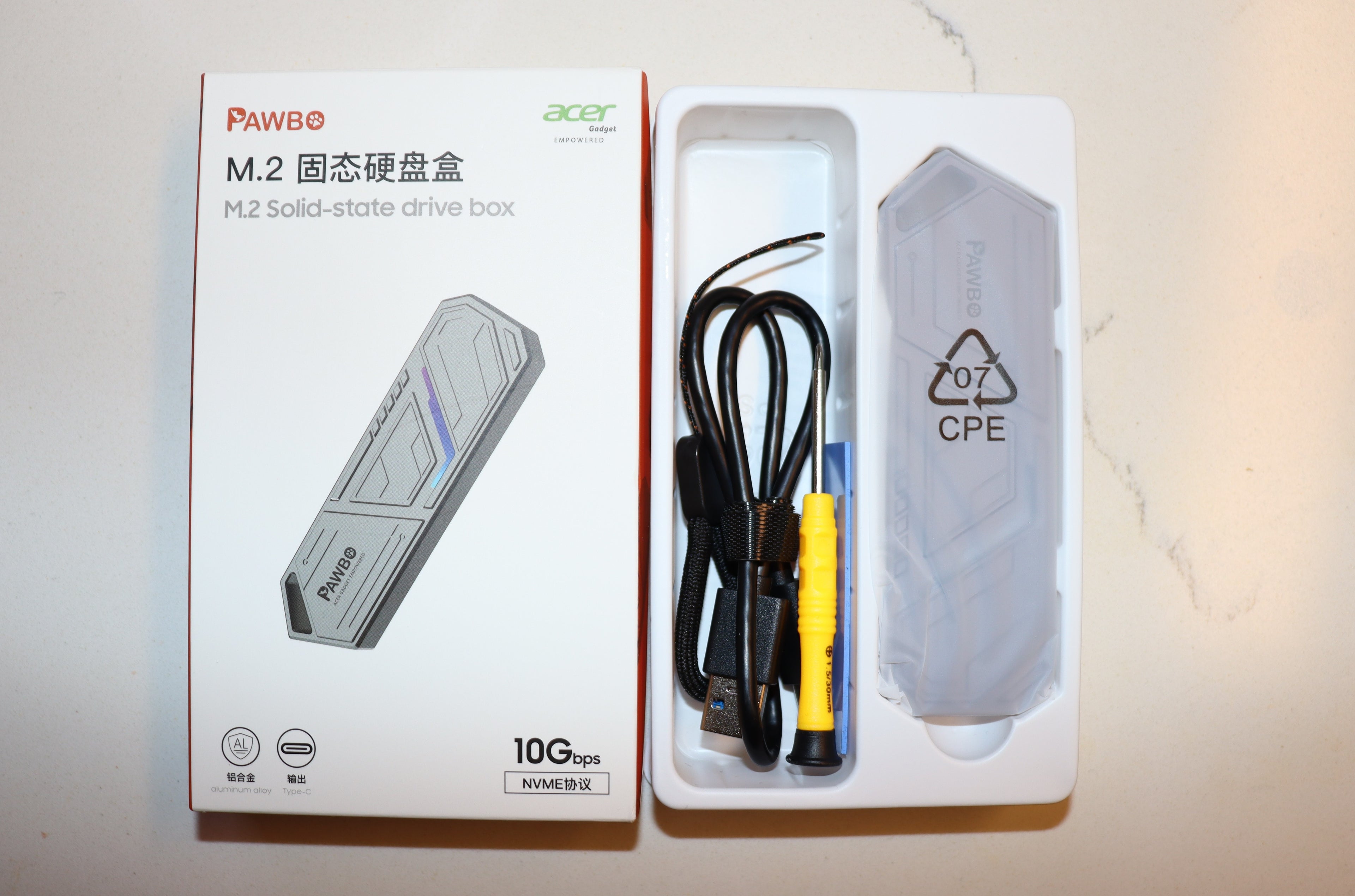 Acer Aluminum M.2 NVMe SSD Enclosure – USB Type-C External Drive with RGB