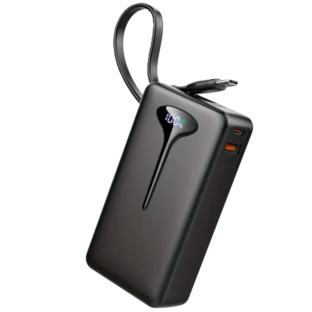 Never Run Out of Power – 10000mAh Fast Charging Power Bank, Built-In Cable