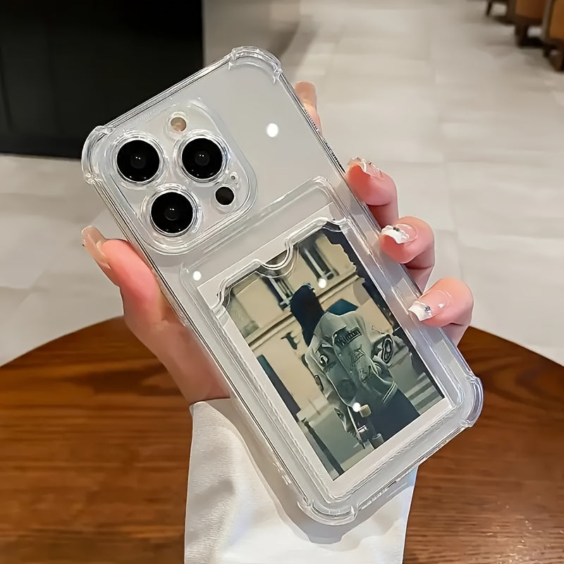 iPhone Case – Clear Transparent Back with Card Slot & Anti-Fall Protection