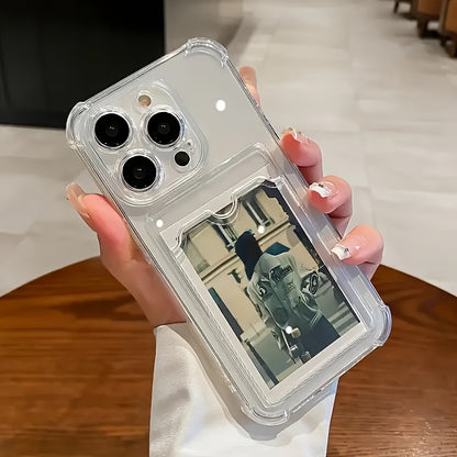 iPhone Case – Clear Transparent Back with Card Slot & Anti-Fall Protection