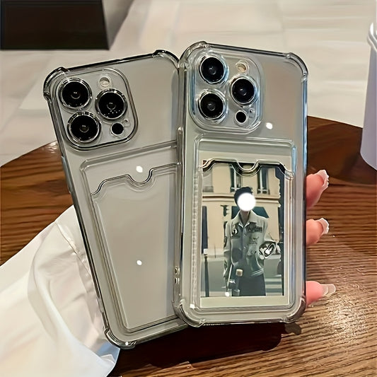 iPhone Case – Clear Transparent Back with Card Slot & Anti-Fall Protection