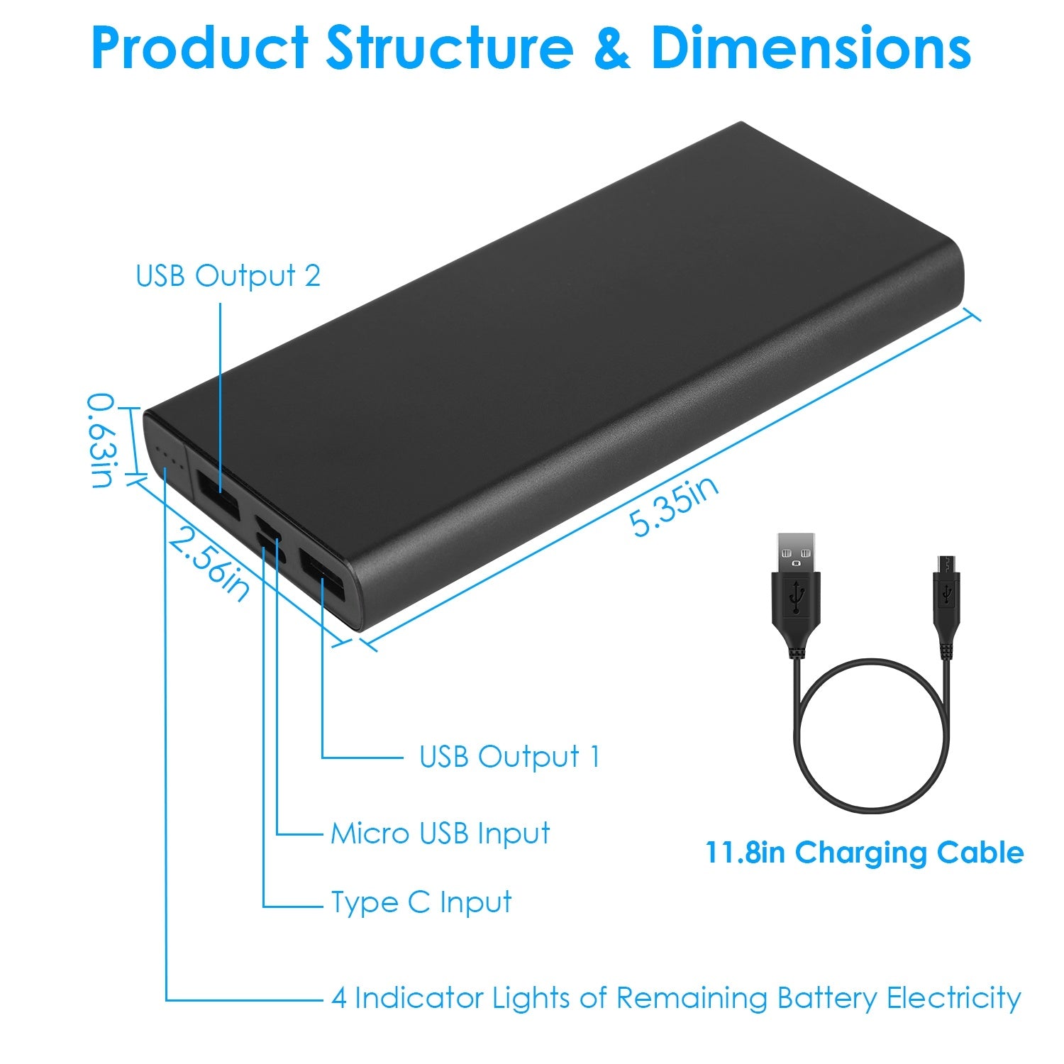 20000mAh Power Bank Portable  With Dual USB Output Type C Micro USB Input